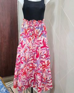 Chic Tropical Print Tiered Skirt
