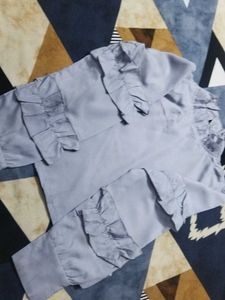 Elegant Grey Ruffled Blouse
