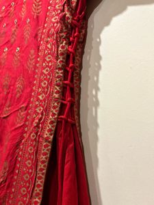 Red Floor Length Ethnic Dress with Gold Border