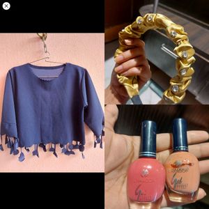 Blue Partywear Top,chambor Nailpaints,fancystone Hairband