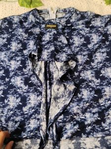 Blue Patterned Sleeveless Top