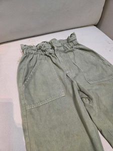 Olive Green Paper Bag Waist Pants