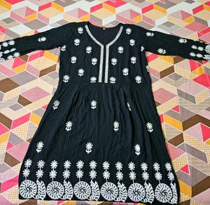 Black Kurta with White Embroidery