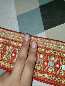 Red N' Golden Color Lace with Mirror n Stone Work