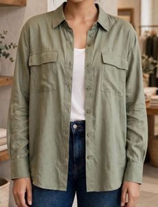 Casual Olive Green Button-Up Shirt