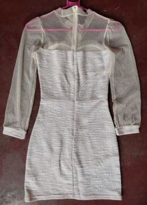 Elegant Sheer Sleeve Textured Mini Dress