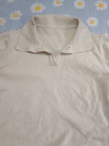 Cream Collared Short Sleeve Top