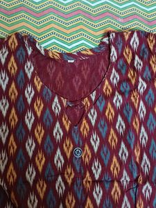 Maroon Ethnic Kurta with Diamond Ikkat Print