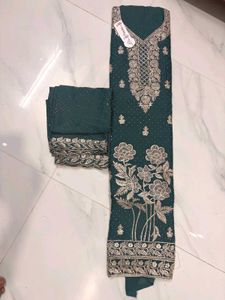 Elegant Green Embroidered dress materials