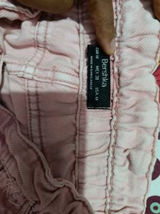 Women's Pink Paperbag Waist Denim Shorts