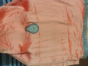 Embroidered Peach Silk Saree