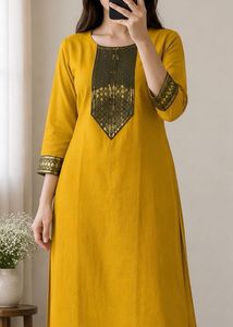 Yellow Kurta with Black &amp; Gold Border