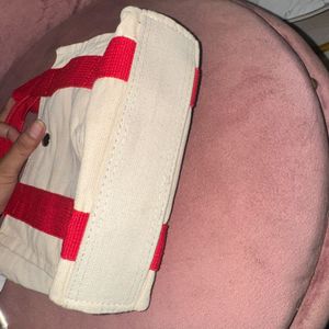 Cream &amp; Red Canvas Mini Tote Bag