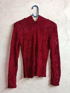 Girl's Partywear See-through Knit Top Hoodie