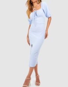 Lavender Puff Sleeve Midi Dress