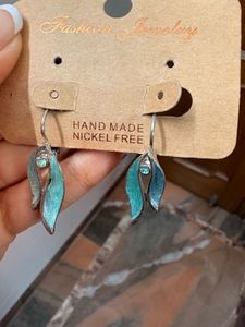 Handmade Teal Leaf Earrings