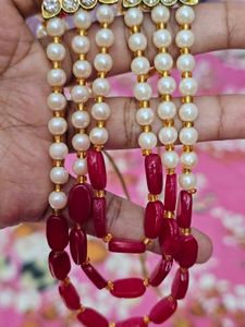 ✨ Elegant Pearl &amp; Red Bead Necklace ✨