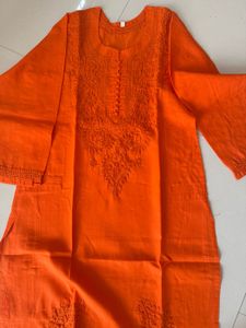Vibrant Orange Embroidered Kurta Top