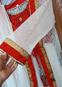 Elegant White &amp; Red Kurta Set with Dupatta