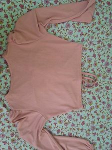 Pink Ruched Long Sleeve Crop Top