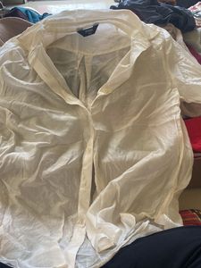 Sheer Cream Button-Up Shirt