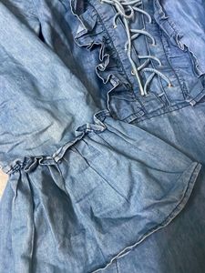 Denim Ruffled Lace-Up Dress