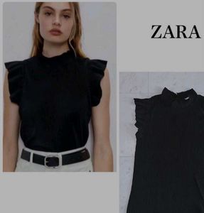 Zara Black Pleated Mock Neck Top