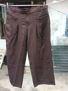korean pant/Classic Brown Wide-Leg Trousers