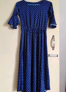 Blue Polka Dot Bell Sleeve Dress