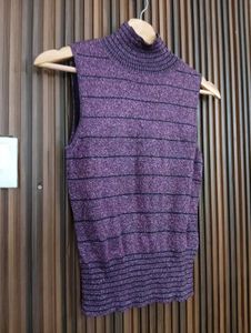 Sparkly Purple Striped Turtleneck Top