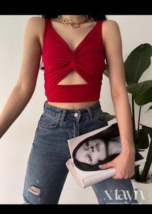 DATE PERFECT Red Sleeveless Cutout Crop Top