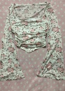 Floral Mesh Square Neck Top🌸🌷