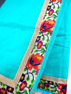 Beautiful Teal Saree with Floral Border