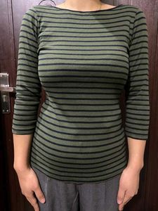 zara Striped Olive Green Top