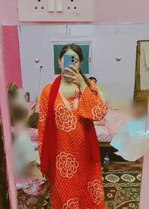 Elegant Orange Bandhani Kurta Set XXL