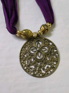 Boho Fabric Necklace with Pendant