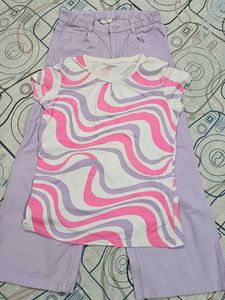 Lavender Wide Leg Pants & Swirl Print Top Set