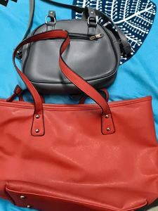 Two Stylish Handbags - Red &amp; Grey