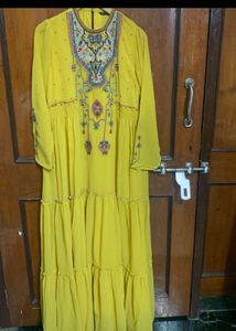 Elegant Yellow Embroidered Maxi Dress