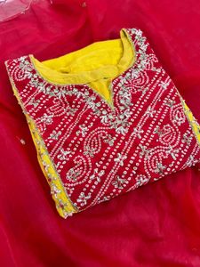 Designer Embroidered Red &amp; Yellow Blouse