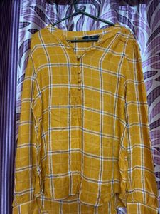 Mustard Yellow Plaid Button-Up Top