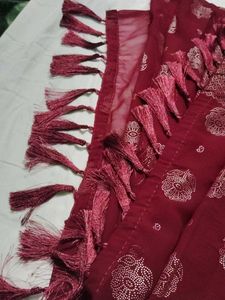 Maroon Saree with White Floral Print