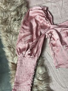 Satin Ruched Puff Sleeve Top