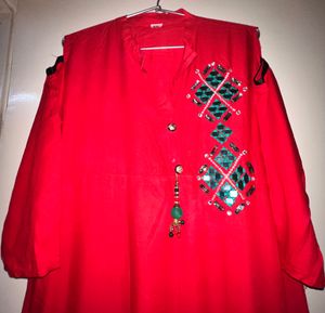 Red Anarkali Gown Floor Length XL Size