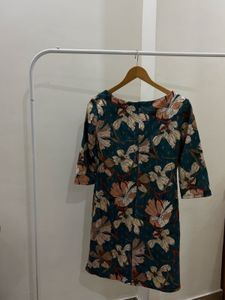 Teal Green Floral Print Shift Dress