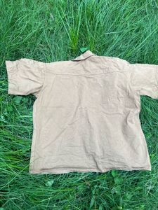 Men's Tan Short Sleeve Button-Up Shirt