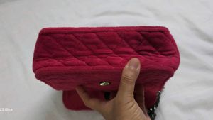 Fuchsia-Pink Quilted Velvet Crossbody Bag