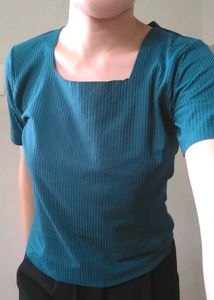 Teal Ribbed Short Sleeve Top