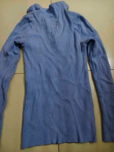 Light Blue Ribbed Zip-Up Sweater