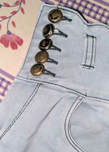 Light Blue High-Waist Button Detail Denim Jeans |